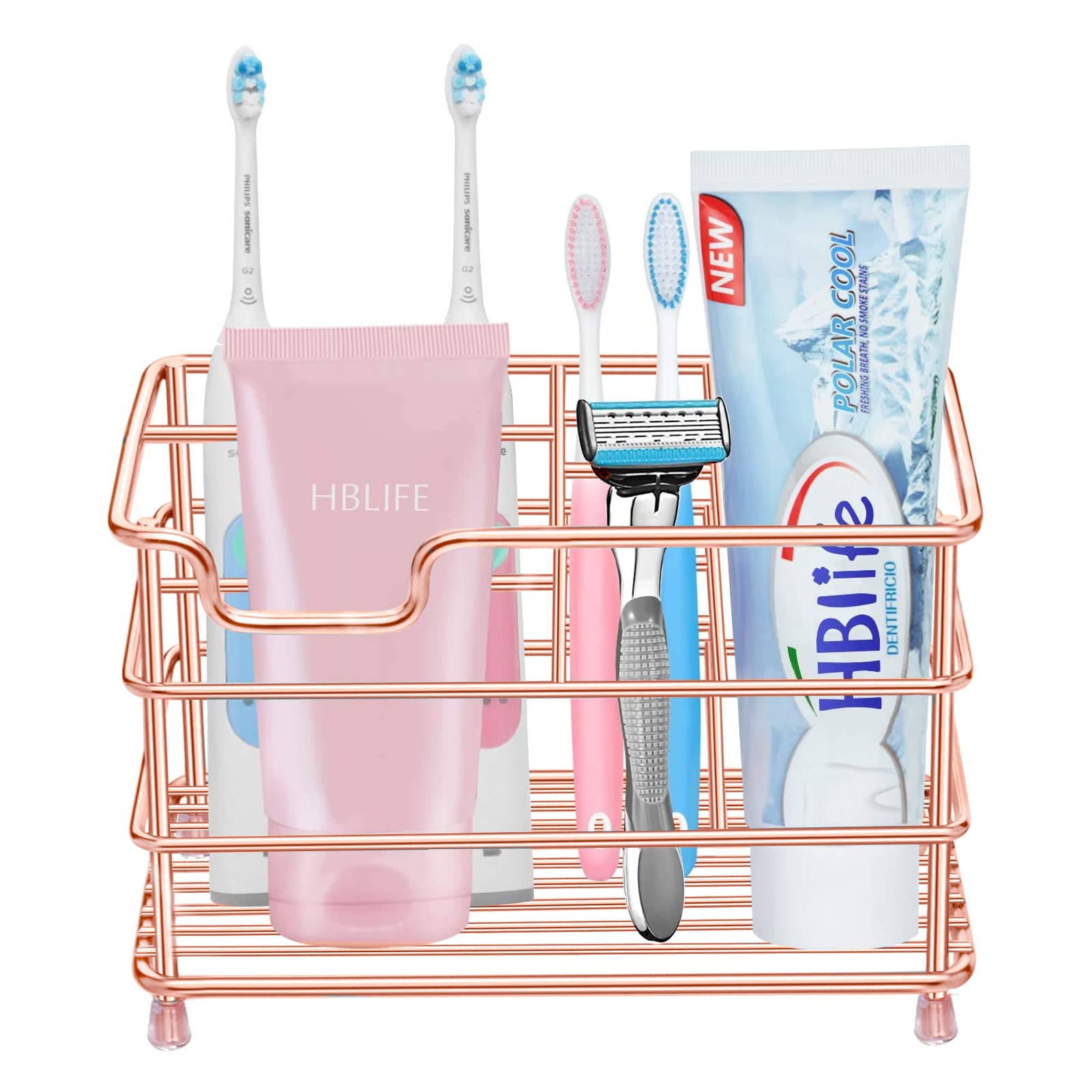Hblife Large Electric Toothbrush Holder For Bathroom, Rose Gold Stainless Steel Bathroom Accessories Organizer For Small Spaces